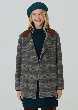Chaquetón a cuadros con cuello en punto - Imagen 1